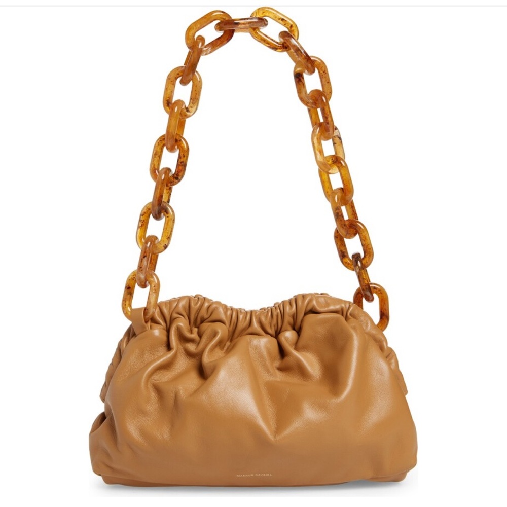 Mansur Gavriel Brown Leather Twist Cloud Clutch Bag with Chain Strap